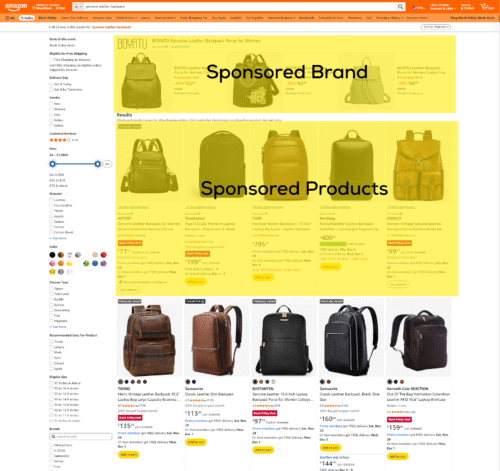 Amazon search with sponsored products